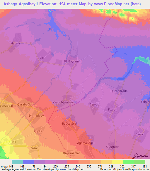 Ashagy Agasibeyli,Azerbaijan Elevation Map