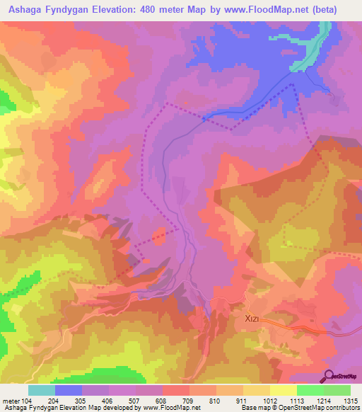 Ashaga Fyndygan,Azerbaijan Elevation Map