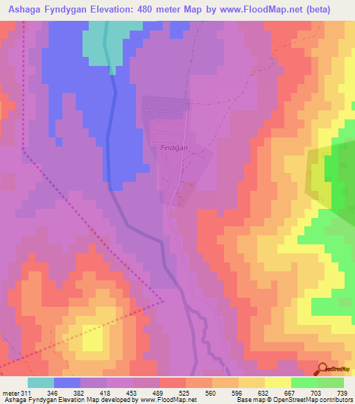 Ashaga Fyndygan,Azerbaijan Elevation Map