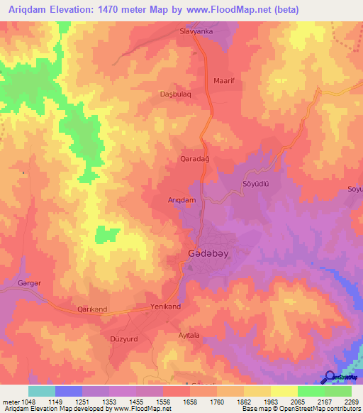 Ariqdam,Azerbaijan Elevation Map