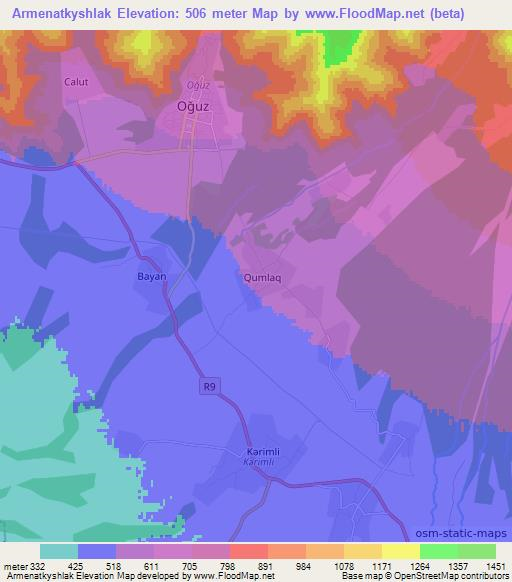 Armenatkyshlak,Azerbaijan Elevation Map