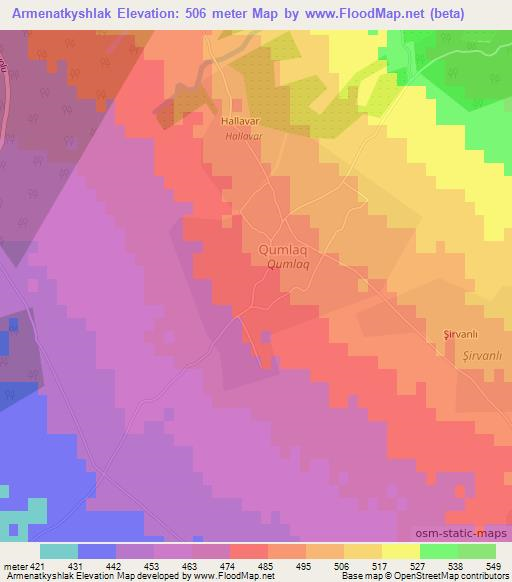 Armenatkyshlak,Azerbaijan Elevation Map