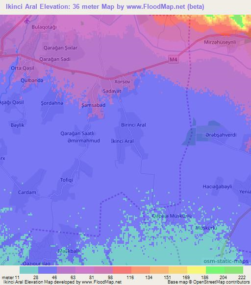 Ikinci Aral,Azerbaijan Elevation Map