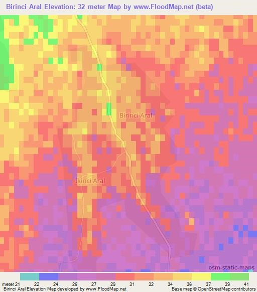 Birinci Aral,Azerbaijan Elevation Map