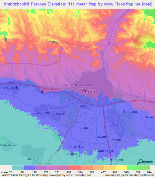 Arabdzhabirli Pervoye,Azerbaijan Elevation Map