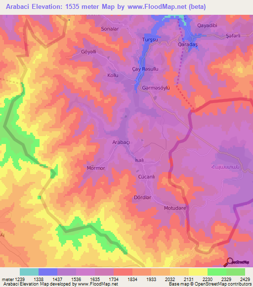 Arabaci,Azerbaijan Elevation Map