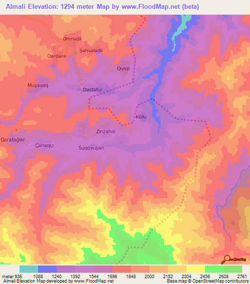 Almali,Azerbaijan Elevation Map