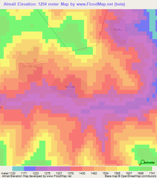Almali,Azerbaijan Elevation Map