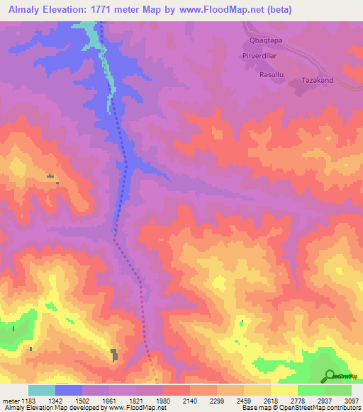 Almaly,Azerbaijan Elevation Map