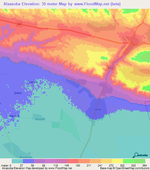 Alxasoba,Azerbaijan Elevation Map