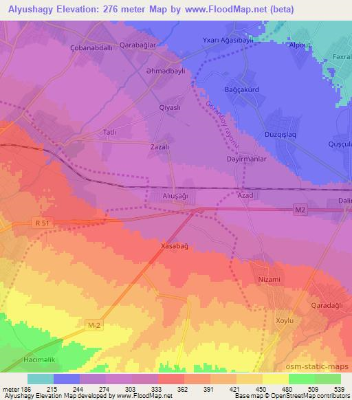 Alyushagy,Azerbaijan Elevation Map