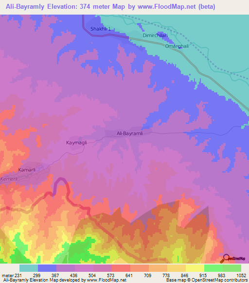 Ali-Bayramly,Azerbaijan Elevation Map
