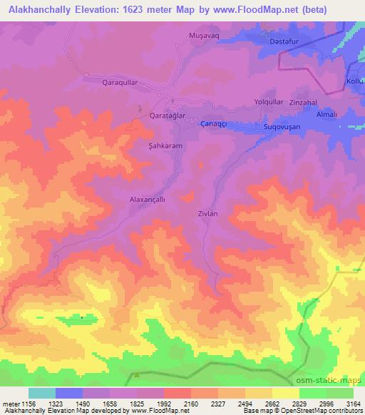 Alakhanchally,Azerbaijan Elevation Map