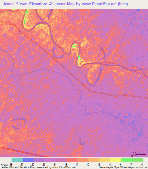 Axtaci Sirvan,Azerbaijan Elevation Map