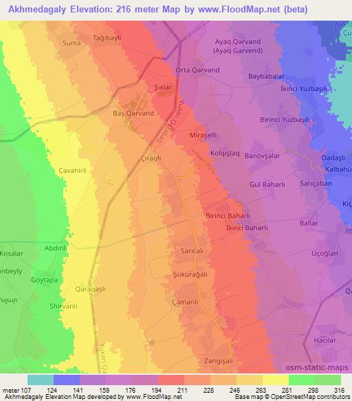 Akhmedagaly,Azerbaijan Elevation Map