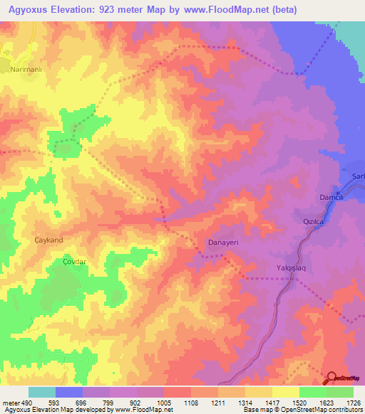 Agyoxus,Azerbaijan Elevation Map