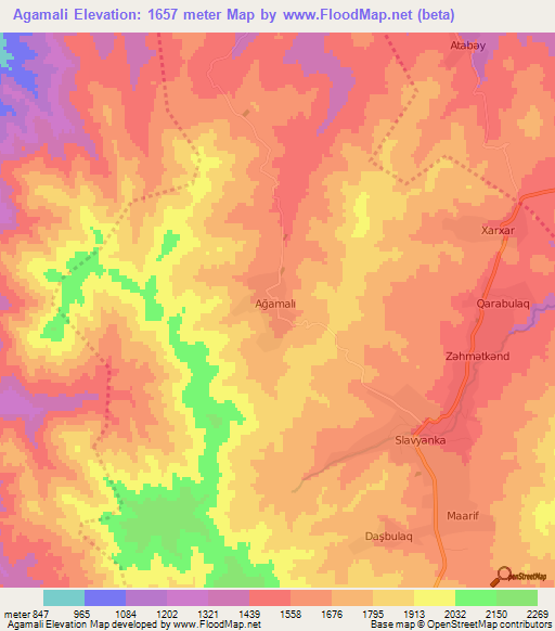 Agamali,Azerbaijan Elevation Map