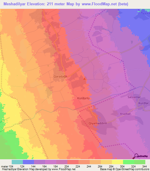 Meshadilyar,Azerbaijan Elevation Map