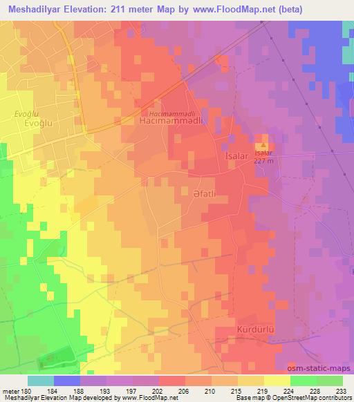 Meshadilyar,Azerbaijan Elevation Map