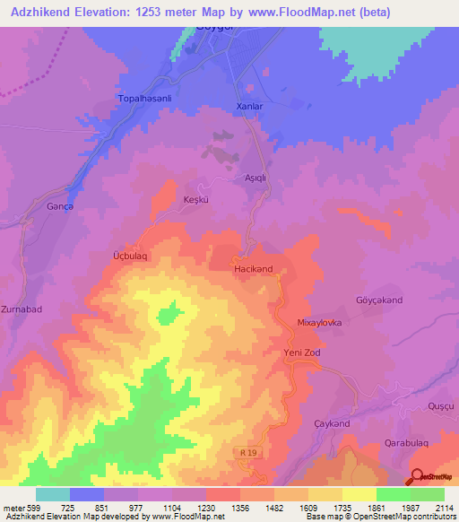 Adzhikend,Azerbaijan Elevation Map