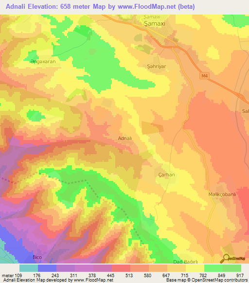 Adnali,Azerbaijan Elevation Map