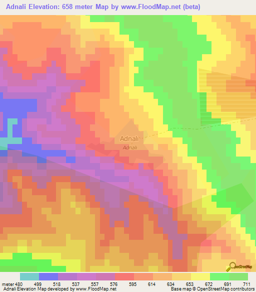 Adnali,Azerbaijan Elevation Map