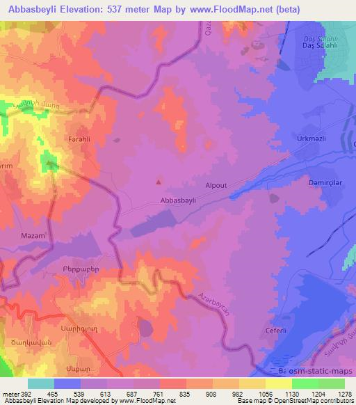Abbasbeyli,Azerbaijan Elevation Map