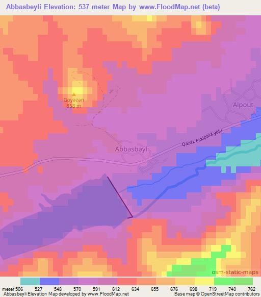 Abbasbeyli,Azerbaijan Elevation Map