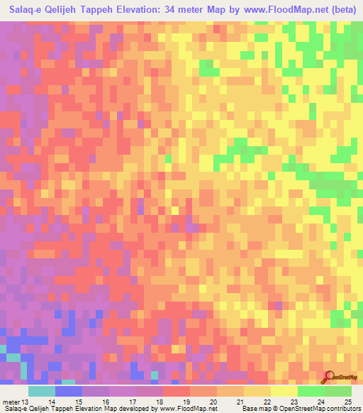 Salaq-e Qelijeh Tappeh,Iran Elevation Map