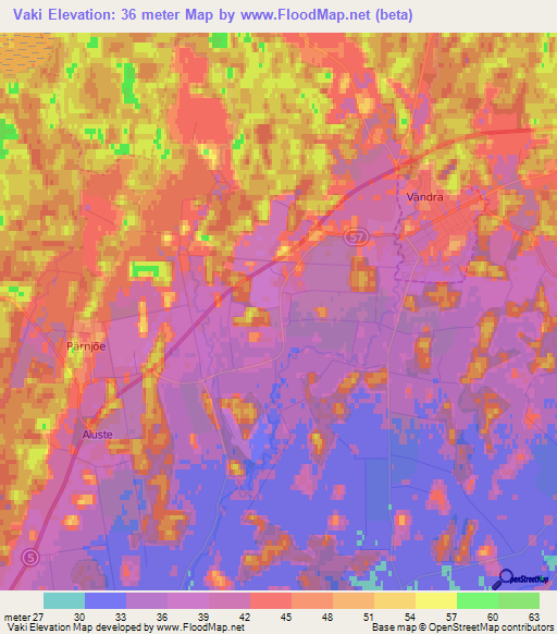 Vaki,Estonia Elevation Map