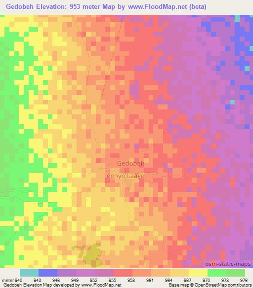 Gedobeh,Somalia Elevation Map