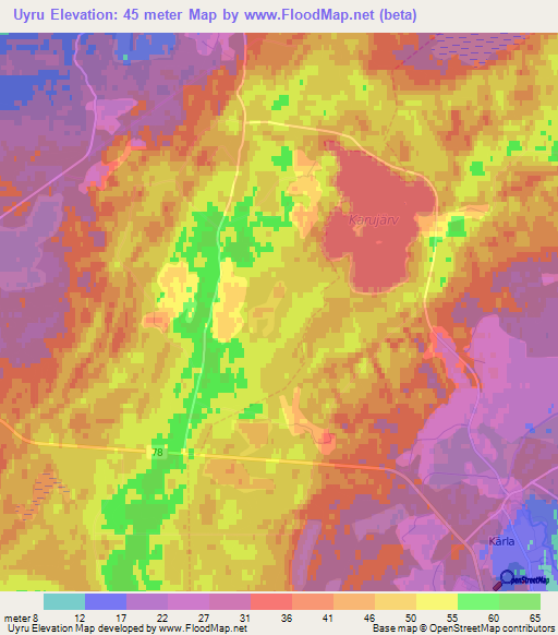 Uyru,Estonia Elevation Map