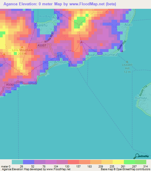 Aganoa,American Samoa Elevation Map
