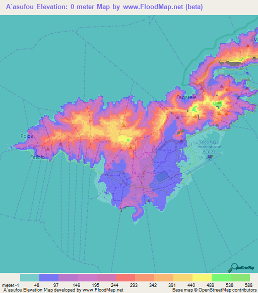 A`asufou,American Samoa Elevation Map