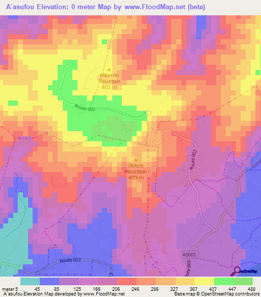 A`asufou,American Samoa Elevation Map
