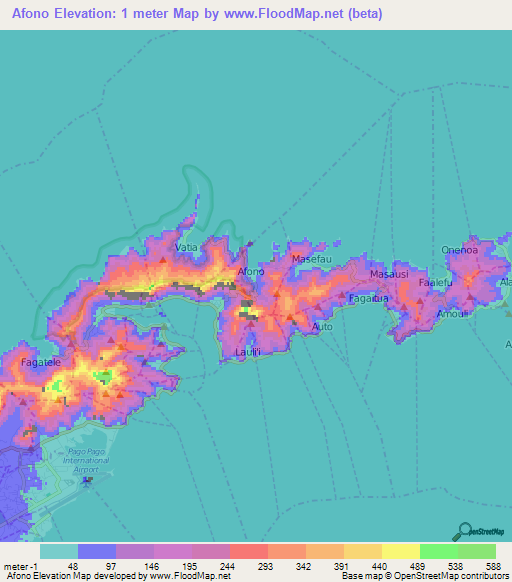 Afono,American Samoa Elevation Map