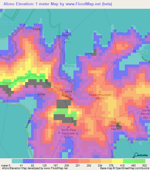 Afono,American Samoa Elevation Map