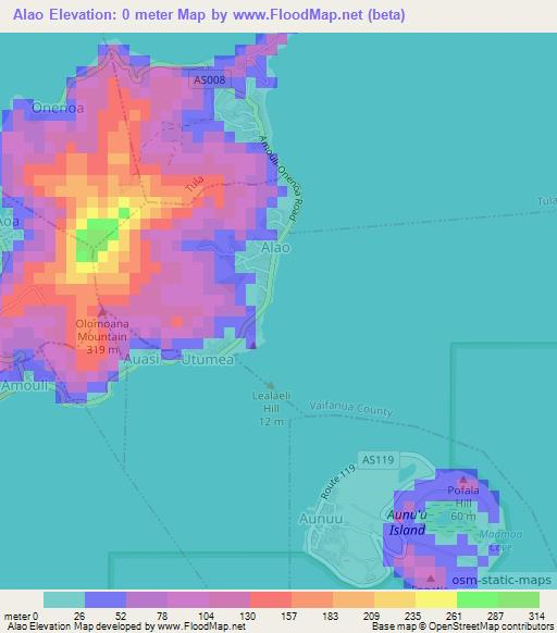 Alao,American Samoa Elevation Map