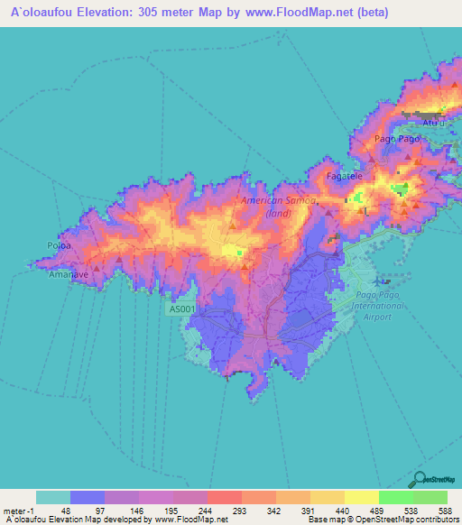 A`oloaufou,American Samoa Elevation Map