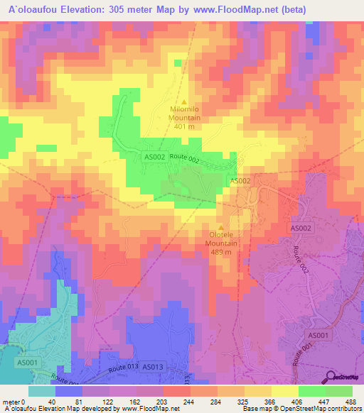 A`oloaufou,American Samoa Elevation Map
