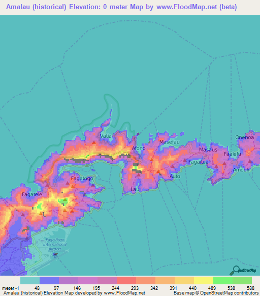 Amalau (historical),American Samoa Elevation Map