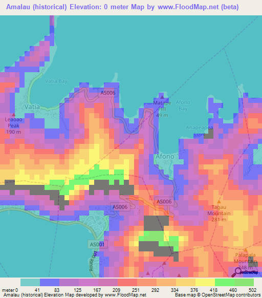 Amalau (historical),American Samoa Elevation Map