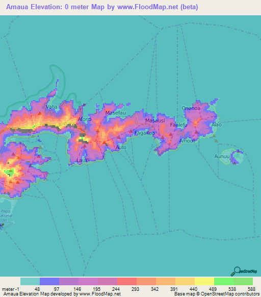Amaua,American Samoa Elevation Map