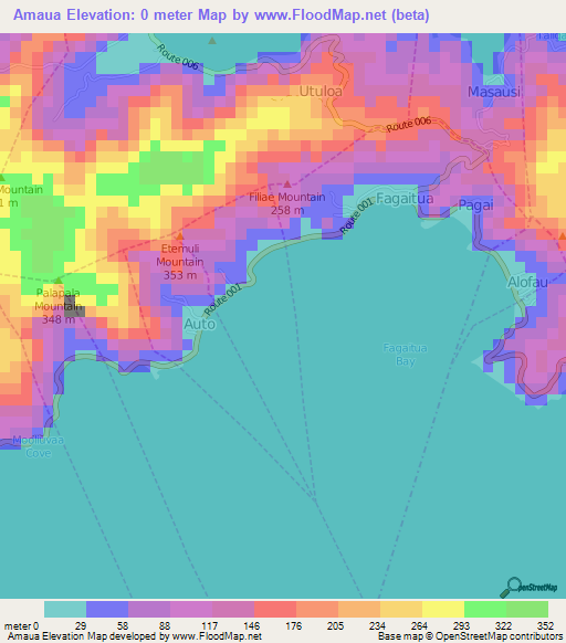 Amaua,American Samoa Elevation Map