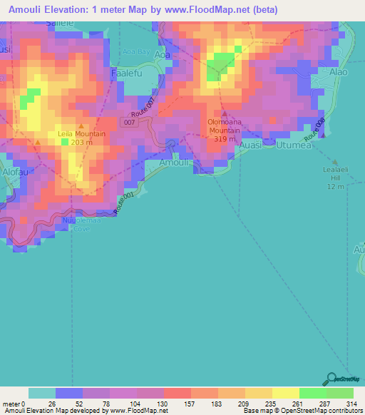 Amouli,American Samoa Elevation Map
