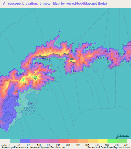 Anasosopo,American Samoa Elevation Map
