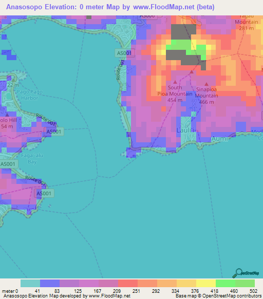 Anasosopo,American Samoa Elevation Map