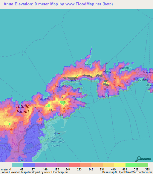Anua,American Samoa Elevation Map