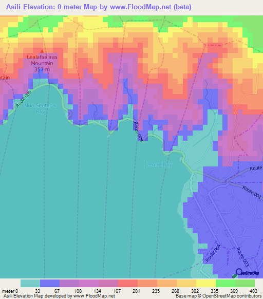 Asili,American Samoa Elevation Map