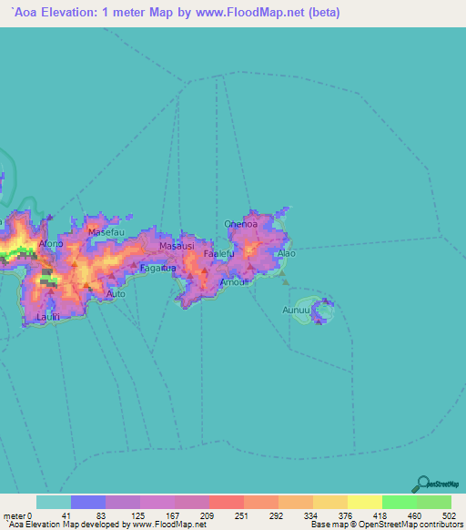`Aoa,American Samoa Elevation Map